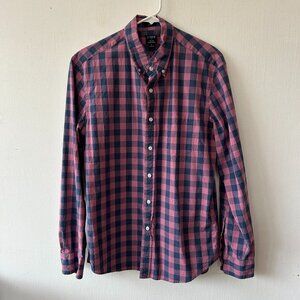 J. Crew Long Sleeve Button Down Shirt Mens Large Slim Flex Washed Purple Plaid